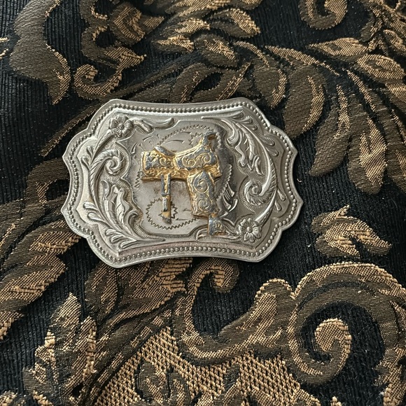 Vintage Silver & Gold Western Saddle Belt Buckle